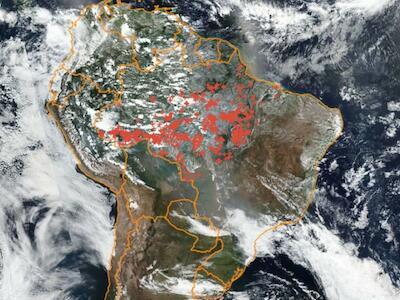 - Foto satelital del 3 de setiembre, extraída de nota de prensa titulada "Incendios forestales en la Amazonía pueden afectar el clima mundial", publicada del 4/09/2019.