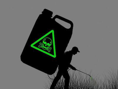 Considerado um “provável cancerígeno” em seres humanos pela OMS, o glifosato é o agrotóxico mais usado no Brasil. Ilustração: Rodrigo Bento/Repórter Brasil.