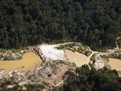 La minería ilegal de oro en la Amazonía contamina, provoca deforestación y afecta a las comunidades locales. Esta imagen corresponde a la región de Madre de Dios, Perú. Foto: Thomas Müller