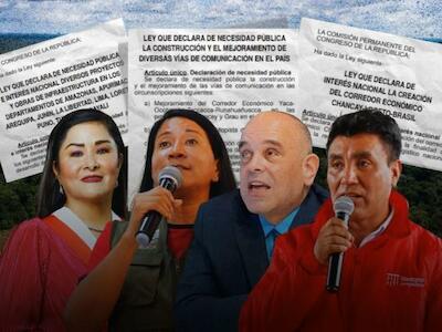 REELECCIÓN. Los congresistas Jorge Morante, Óscar Zea, Rosio Torres y Jeny López han respaldado iniciativas cuestionadas por su impacto ambiental.  Composición: OjoPúblico / Fiorella Gallardo