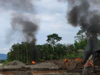 Operativo militar contra la minería ilegal en Tiwintza, provincia de Morona Santiago. Foto: obtenida por Mongabay Latam durante la investigación