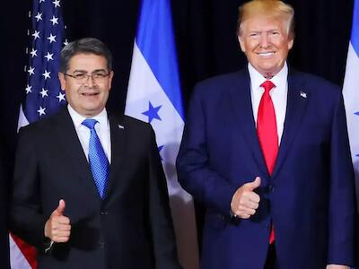 Juan Orlando Hernández (JOH) ex presidente de Honduras condenado a 45 años de cárcel por narcotráfico junto a Donald Trump. Foto: Presidencia de Honduras