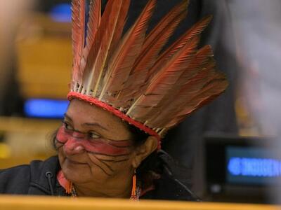 Lucila Nawa na sessão de abertura da 25ª sessão do Fórum Permanente das Nações Unidas sobre Questões Indígenas (UNPFII), em 20 de abril de 2026. Foto: © ONU/Manuel Elías