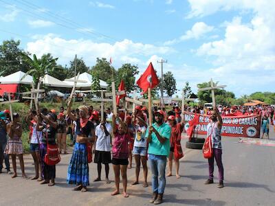 Acampamento Pedagógico da Juventude Sem Terra em 2016, realiza intervenção em Memória a Eldorado do Carajás. Foto: MST Pará