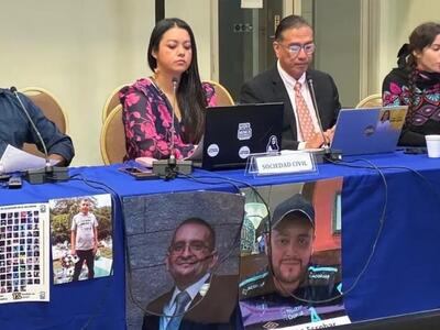 Representante de organizaciones defensoras de derechos humanos brindan un informe sobre la situación de El Salvador bajo el régimen de excepción. Foto: Diario Co Latino / Cortesía.