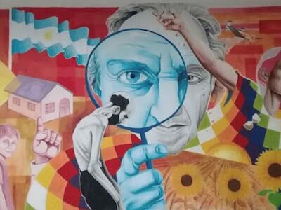 Mural de Germán Villamayor sobre la lucha de Fabián “Amaranto” Tomassi.