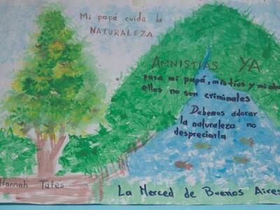 Dibujo de la niña Hannah Tatés para apoyar la liberación de su familia. Foto: Iván Castaneira