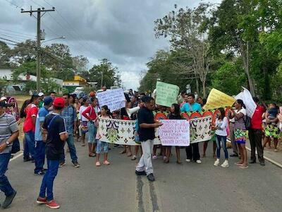 Mujeres indígenas protestan ante la tala de árboles