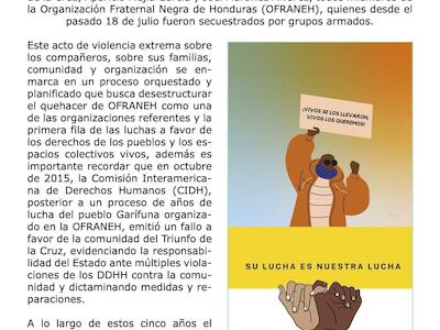 ¡Basta de crímenes de odio contra OFRANEH!