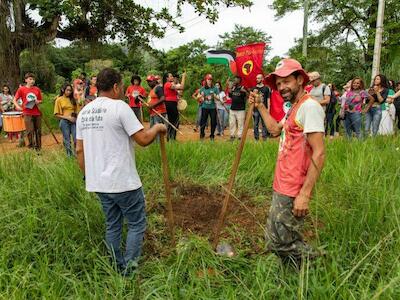 Plantio de mudas no Assentamento Dênis Gonçalves. Foto: Sara Gehren