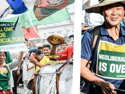 Campesinxs coreanos: ¡Se acabó el libre comercio! ¡Detengamos la conferencia ministerial de la OMC que destruye la agricultura!