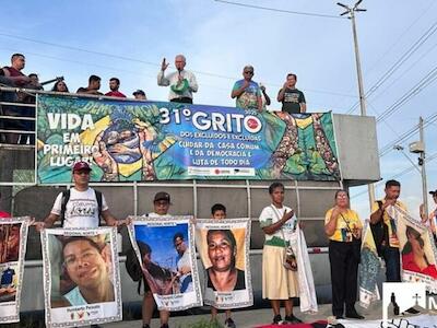 31.º Grito de los Excluidos, en Manaos, por cinco años de impunidad por la masacre del río Abacaxis. Grabado en 2025. Foto: Arquidiócesis de Manaos (AM)