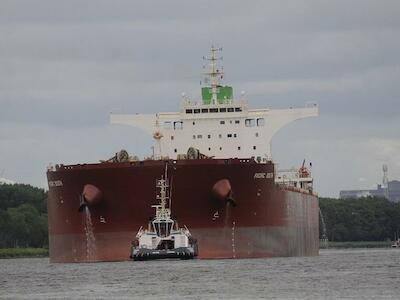 El "Pacífico Sur", llegando al puerto de Amsterdam con 100.000 toneladas de soja procedente del Amazonas. Foto de WWF - NL
