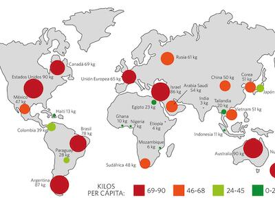 Cuánta carne comen las personas en todo el  mundo