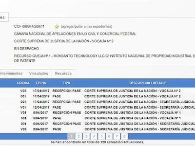 Impresión de pantalla del expediente on-line que se encuentra en estudio por la Corte Suprema de Justicia de la Nación