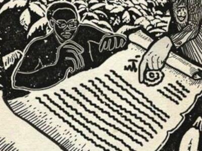 Esta ilustración fue creada por miembros del departamento artístico de Tricontinental para el dossier nº 88: El pacto con el diablo de África con el Fondo Monetario Internacional. La obra ilustra el pacto con el diablo al  que se ven obligados todos los países africanos, y los costes que supone para su soberanía financiera, industrial, agrícola y política.
