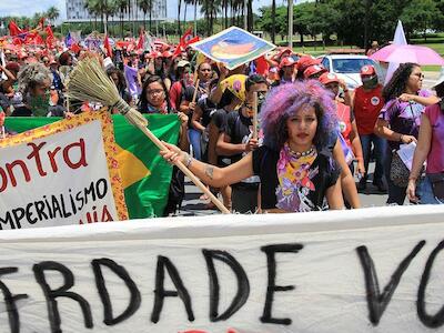 Marcha das Mulheres Sem Terra em Brasília, no mês de março de 2020. Foto: Manuela Martinoya.